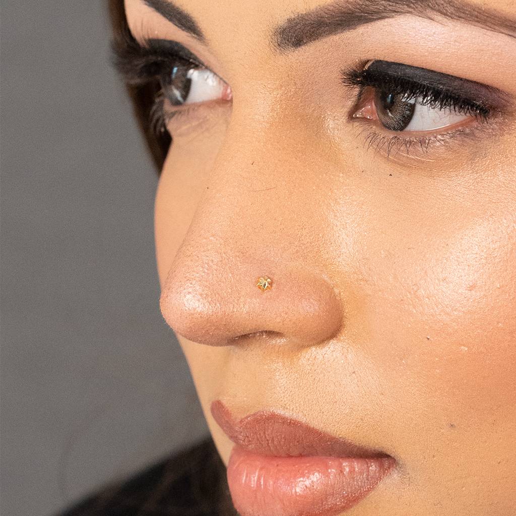 18K Yellow Gold Solstice Star Nose Pin For Women | Screw Back Closure | Bis Hallmarked | Pure Gold Nose Stud : DNP2020-18YG-IS