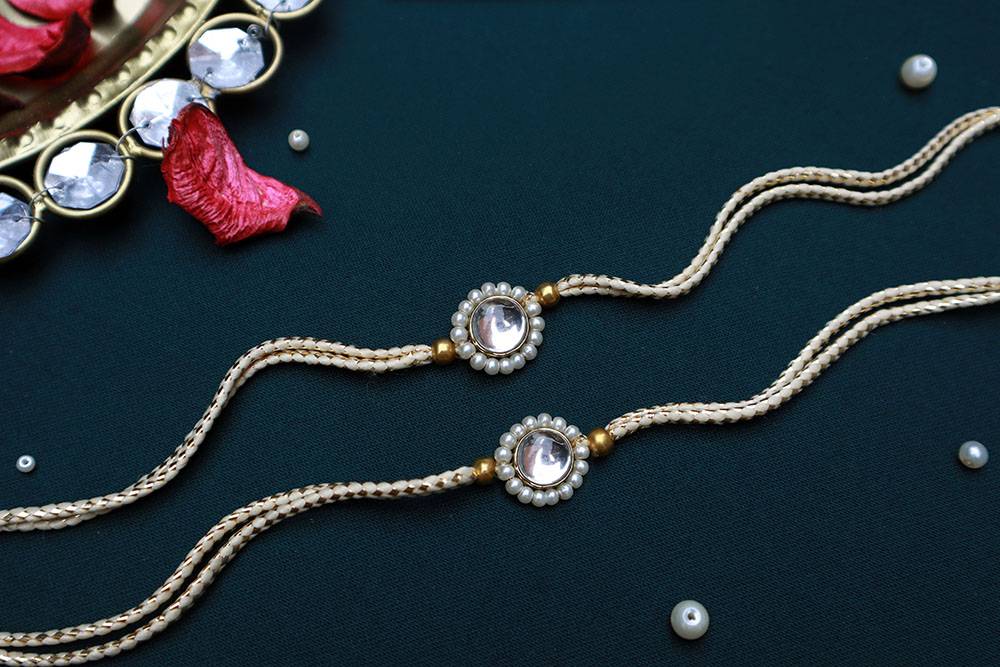 Minimalist Kundan Rakhi And Dhaaga Combo - Set Of 4 : PR5A