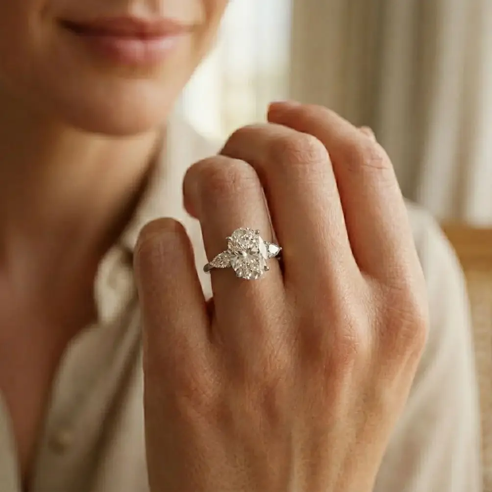 3.1Ct Moissanite Oval Cut Three-Stone Elegance Ring : ZLM-10133-10N