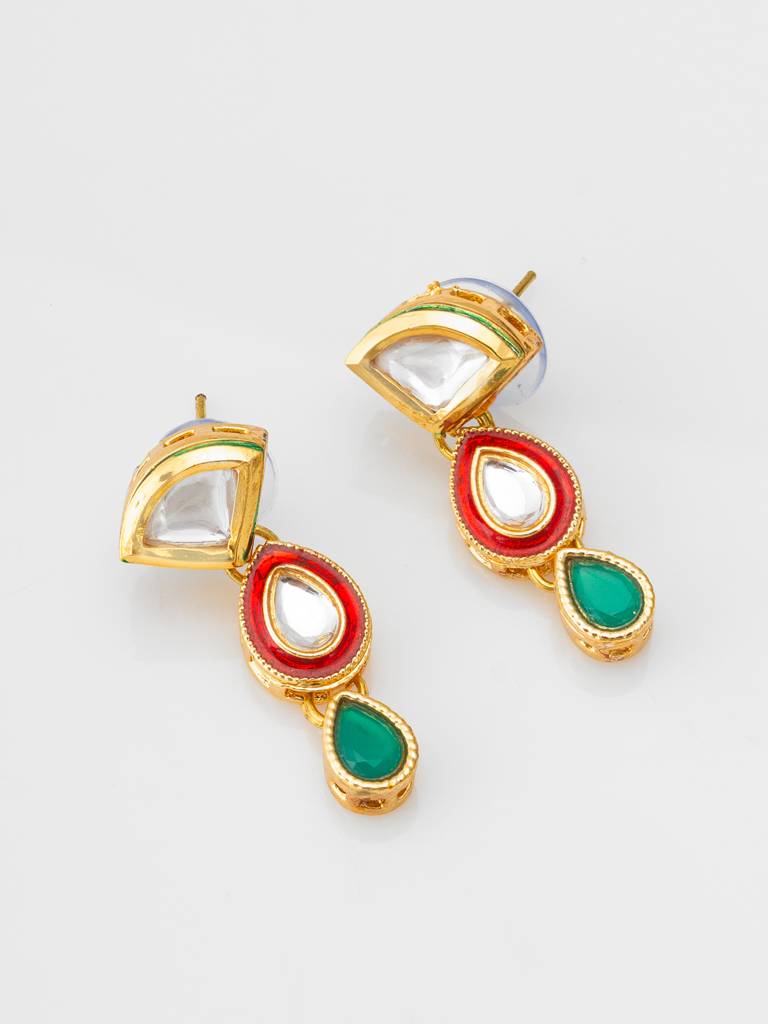 Pearl Bead Necklace Set With Multi-Color Kundan Teardrop Pendants : NK4670