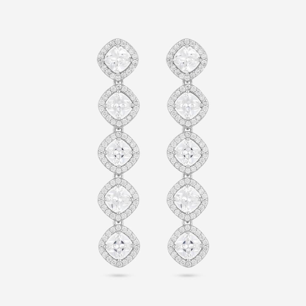 White - Plated Casual Wear Trendy Zircon Earring - 466905 : 466906