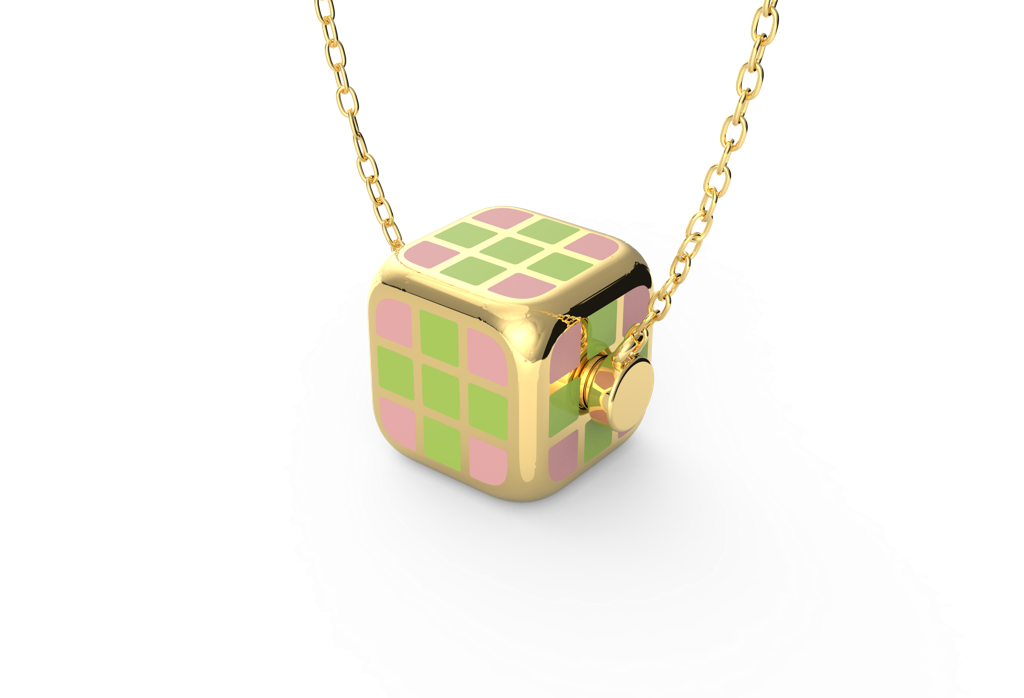 Quirky Cube Spinning Necklace : E-925YellowZNP170F0