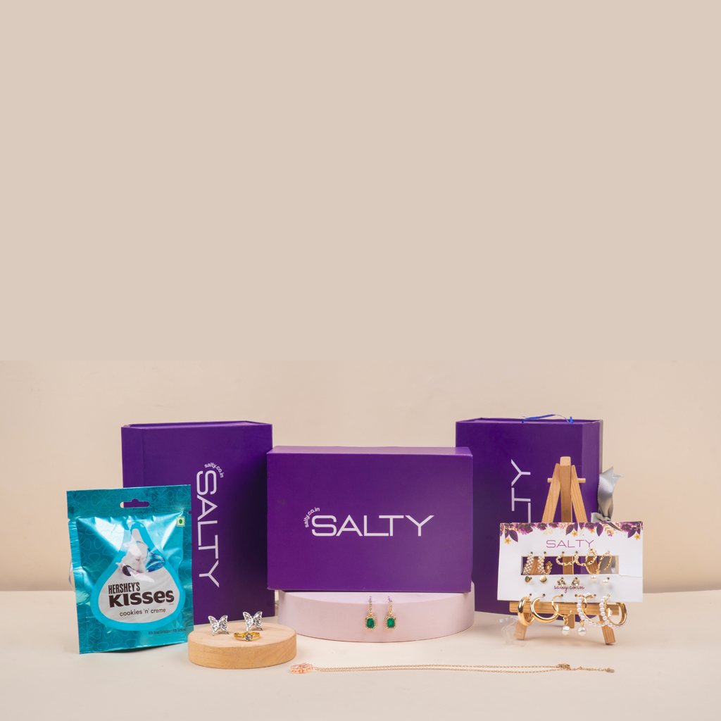 Luxury Jewellery Set Gift Hamper For Her With Personalised Card Exclusive (Only Earrings + Pearl Hoops And Studs) : GIFTBOX1-7
