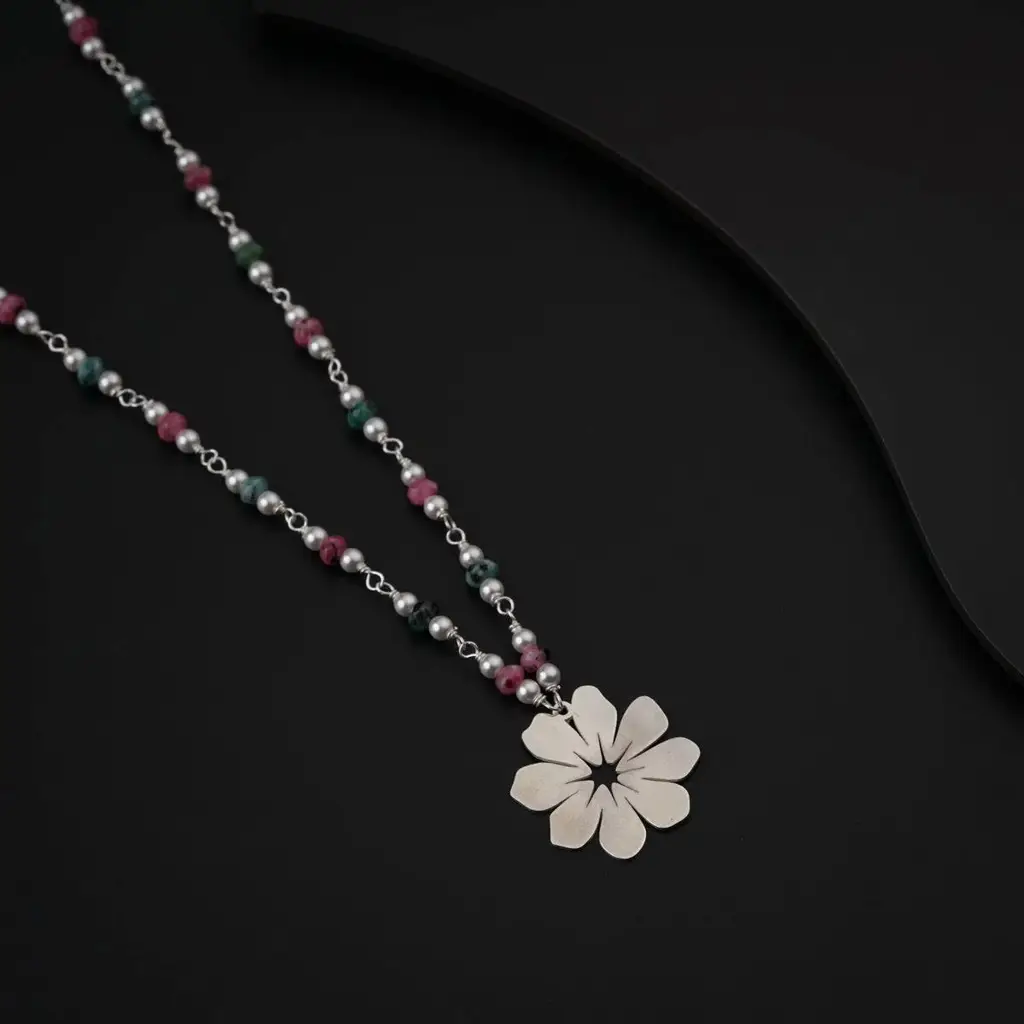 Silver Cosmos Necklace With Pearls And Semi Precious Stones : 55251863
