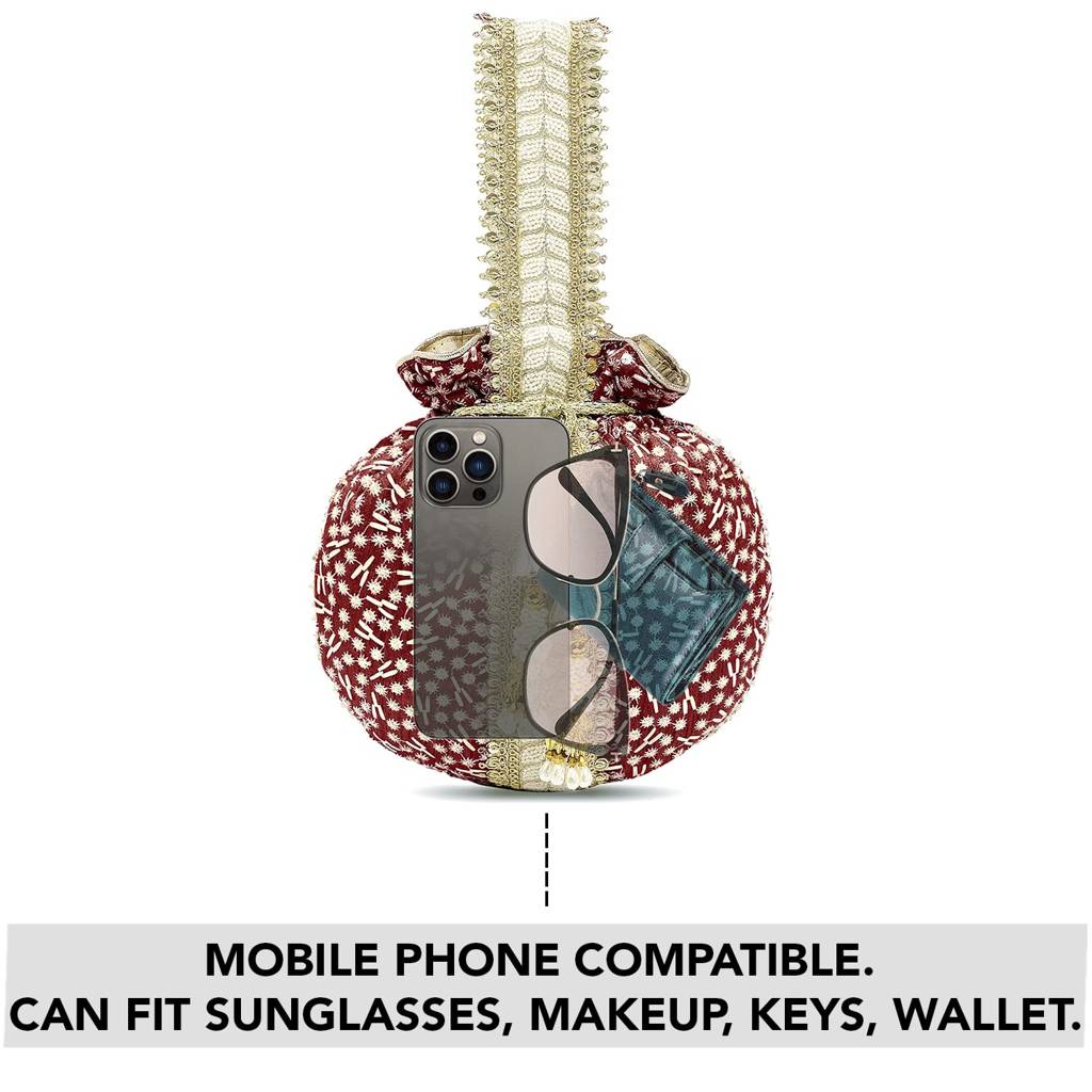 Potli Bags For Women Evening Bag Clutch Ethnic Bride Purse With Drawstring(P93Br) : P93M