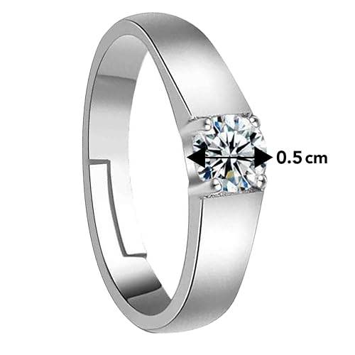 Platinum Plated Cz Solitaire Wedding Adjustable Ring For Men Boys Stylish Gift : PFCCR40-9