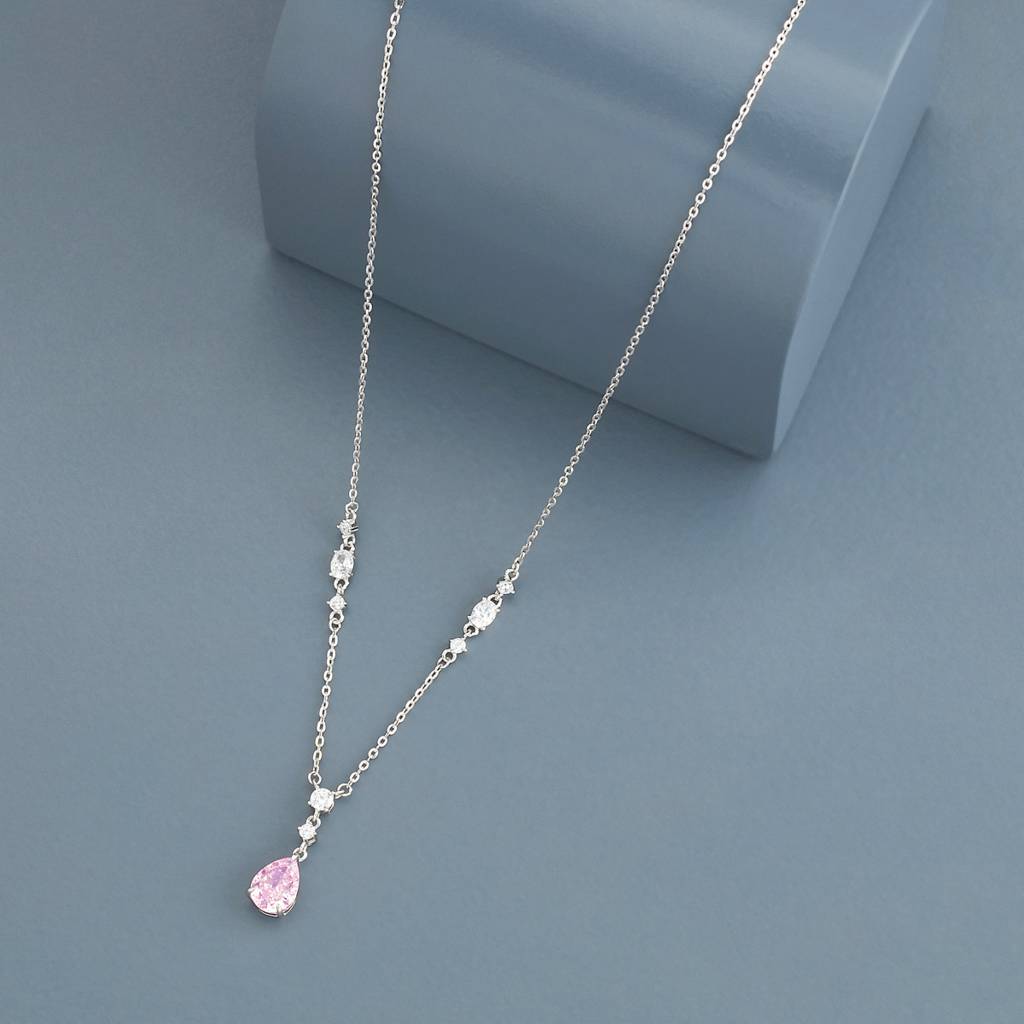 White Rodium Plated - Office Wear Silver Necklace - 466578 : 466579