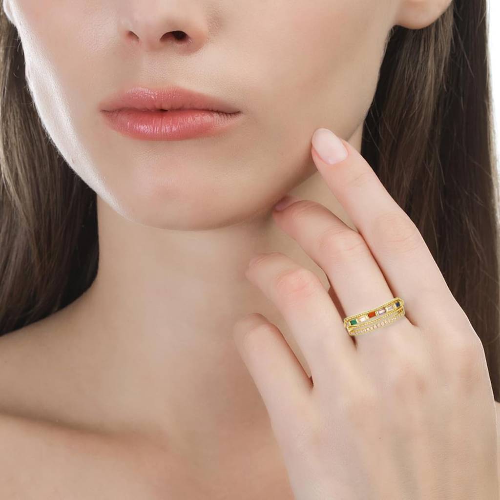 Gold Plated Multi Baguette Stone Studded Stylish Adjustable Finger Ring Fashion Jewellery For Women : PX9R91