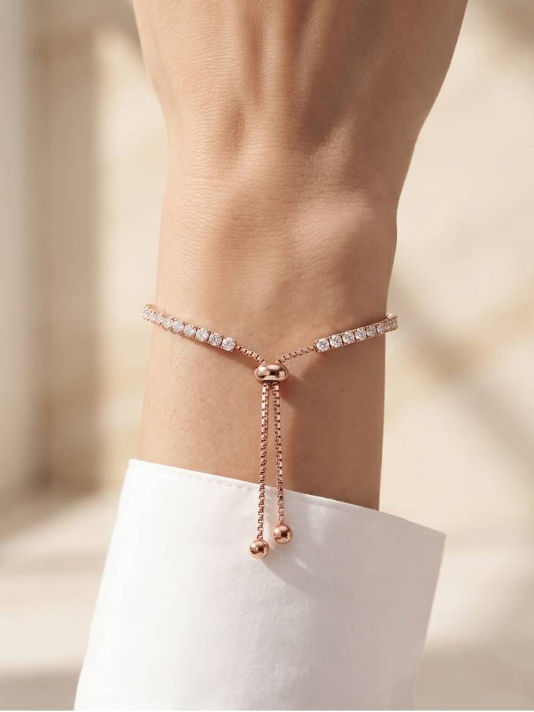 925 Silver Rose Gold Crystal Tennis Bracelet For Women : BR-64