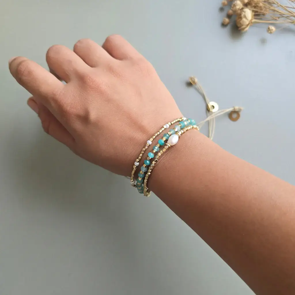 Aqua Blue Onyx Lumba Bracelet With Brass Charms : Lumba03