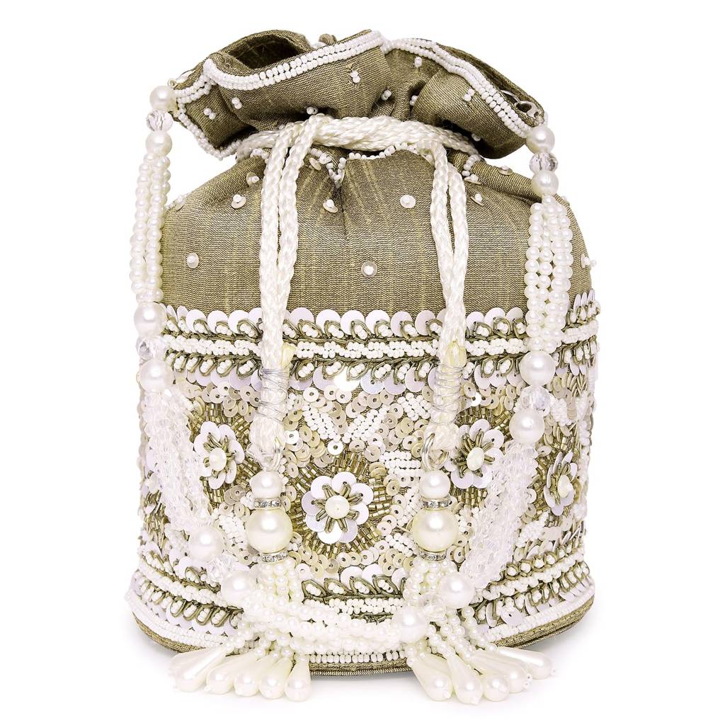 Potli Purses For Women Handmade Evening Handbag Stylish Bridal Fashion Wristlet Bag For Girls (P46Br) : P46BR