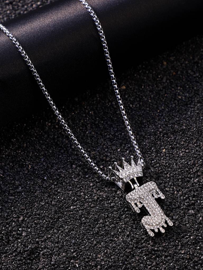 Men'S The Drip Alphabet Pendant Necklace - Metallic Silver : FANC1096-J