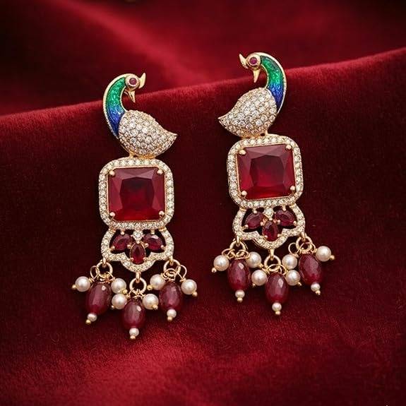 Rose Gold Peacock Dangle Earrings : AD-934-RGRBERER