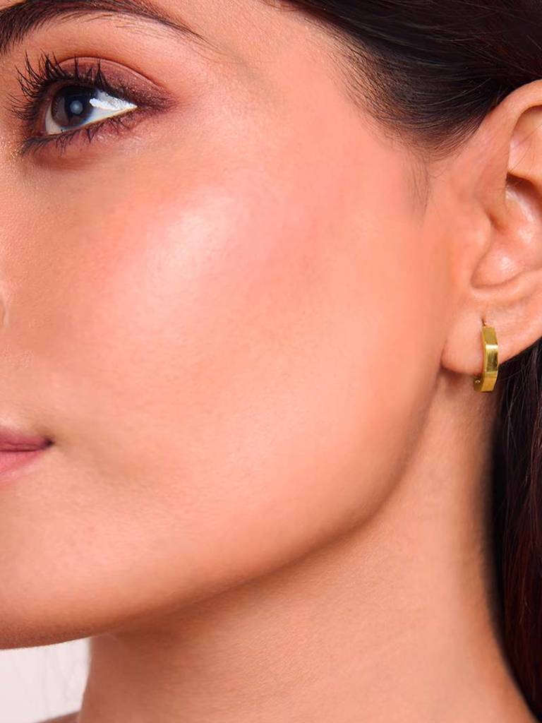 18K Gold Plated Golden Facet Hoop Huggies Stainless Steel Waterproof & Anti-Tarnish : E7ASSS0G