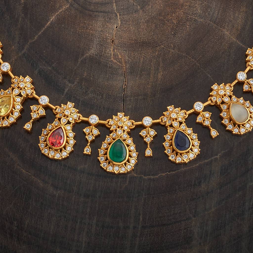 Navaratna Gold - Plated Bridesmaid Temple Necklace - 400176 : 400176