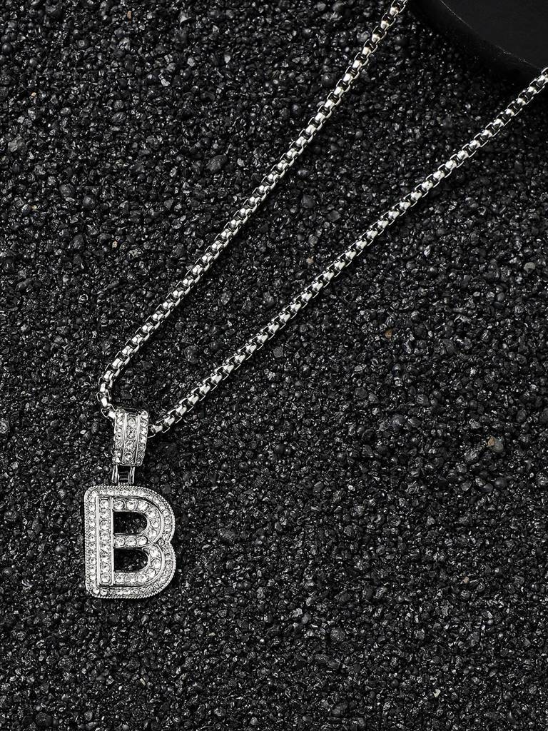 Men'S Embellished Alphabet Pendant Necklace - Silver : FANC1071-B