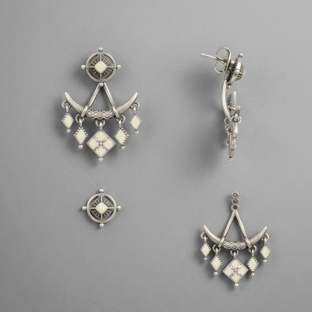 India Unique Meenakari Work Drop And Stud Earrings : DTIND2IN1-01
