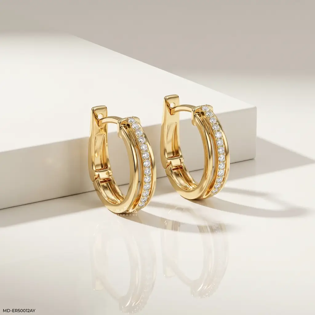 Silver Double Row Lab-Grown Diamond Huggie Hoop Earrings : MD-ER50012AY