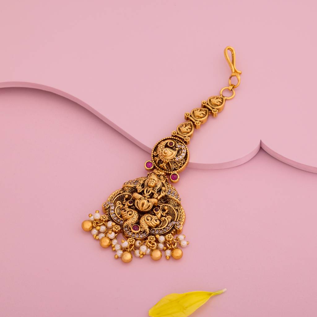 Kushal'S Fashion Jewellery Ruby Gold Plated -Bridesmaid Antique Tikka - 463972 : 463973