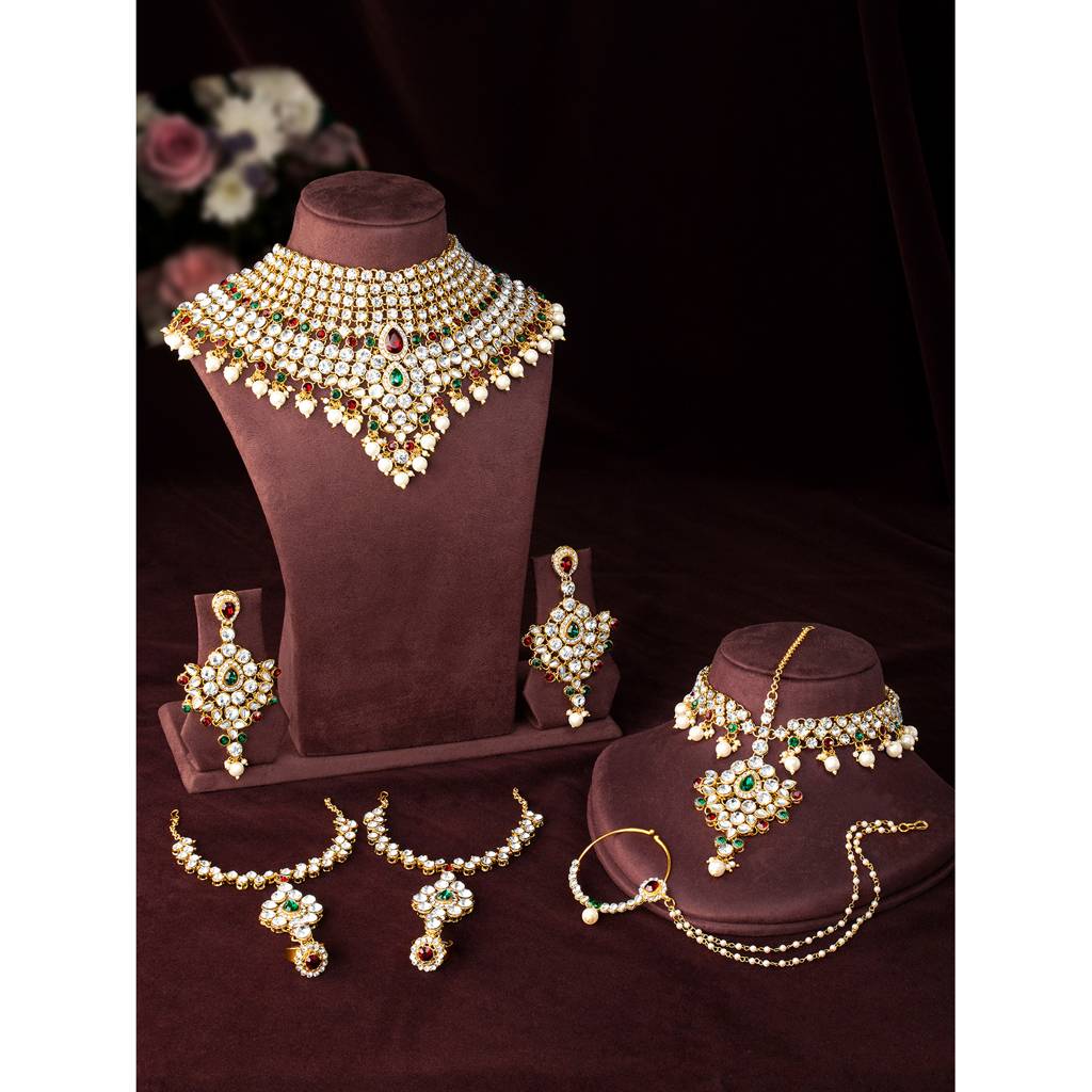 Peora American Diamond Studded Jodha Akbar Bridal Choker Necklace Traditional Jewellery Set Gift For Women Gi : PF37BRBLP021MG