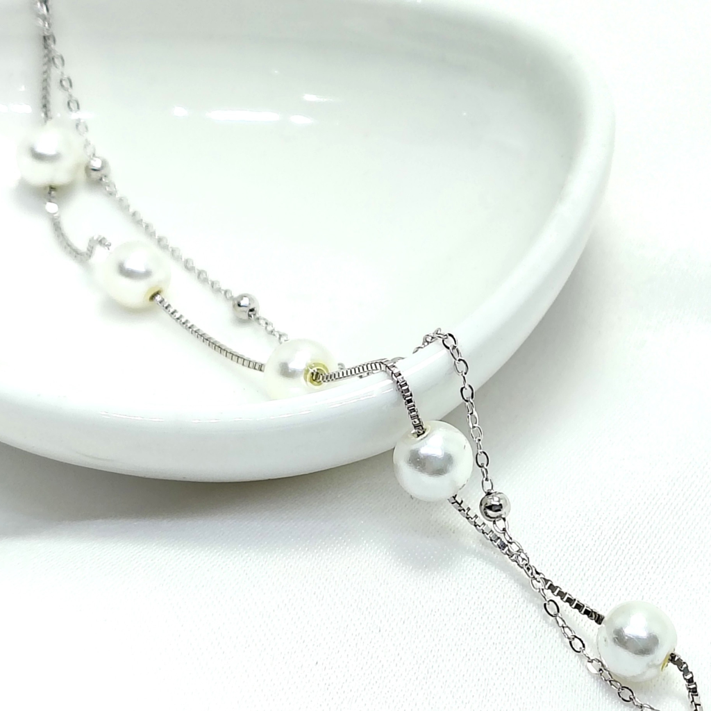 Elegant Everyday White Pearl 925 Silver Bracelet : LBR-200019