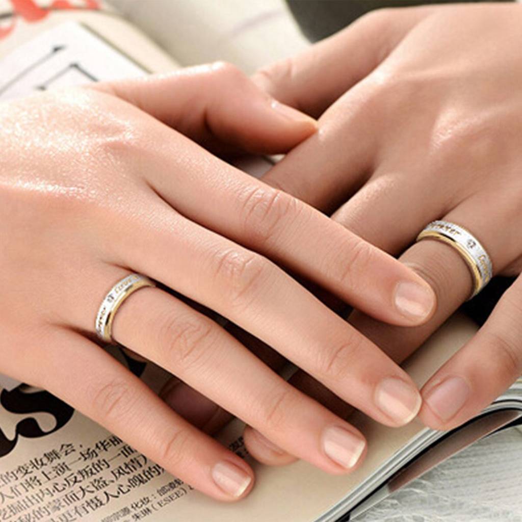 Two Toned Love Forever Promise Couple Rings For Lovers Wedding Engagement Gift Valentine Jewellery Sets For Men And  : PFCCR11