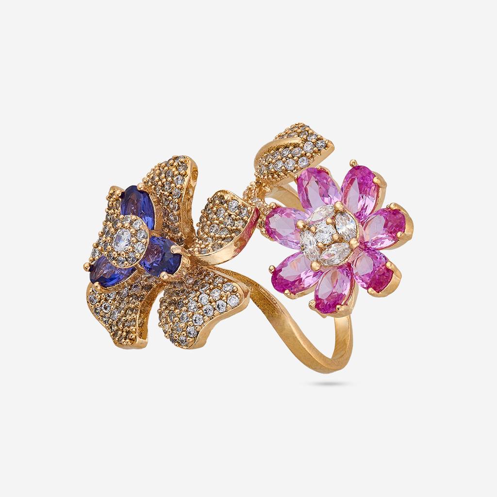 Pink-Sapphire Gold - Plated Party Wear Zircon Finger Ring - 460779 : 460779