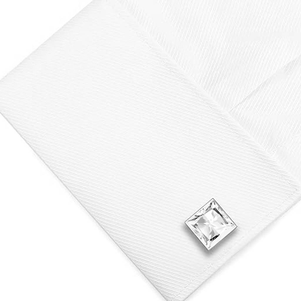 Silver Plated White Crystal Cufflinks Wedding Business Accessories For Men Boys - Valentines Gift For Him : PX9CL23W