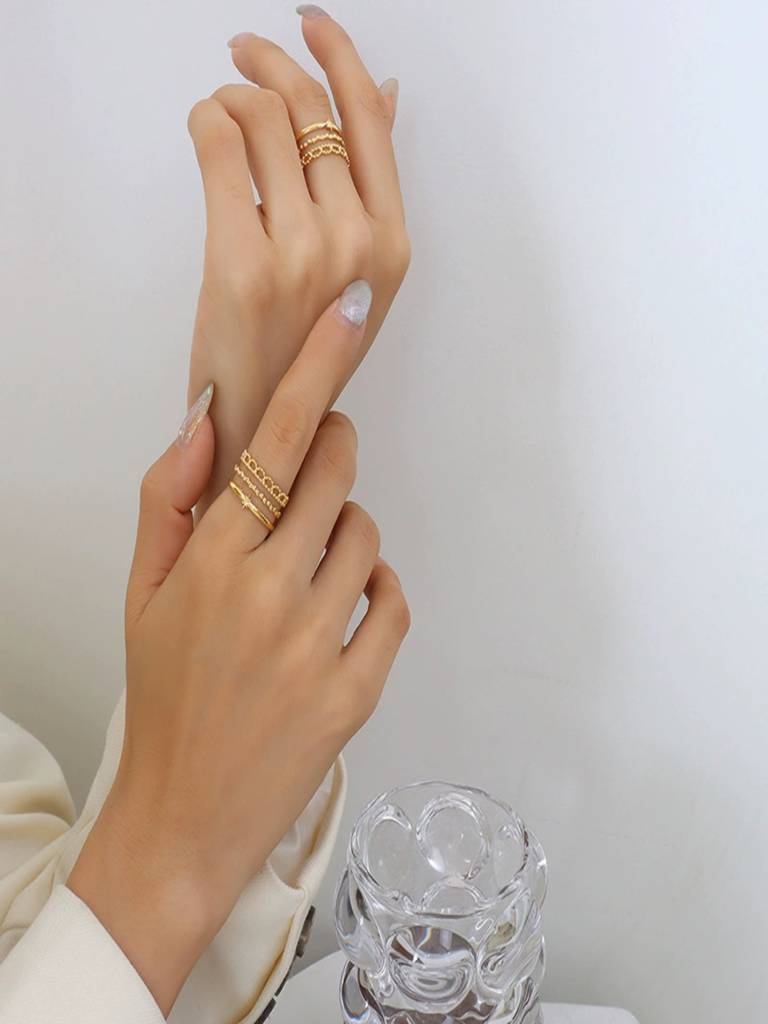 Hollow Cutout Layered Ring For Women Anti-Tarnish Waterproof 18K Gold Plated : ALL1125R369
