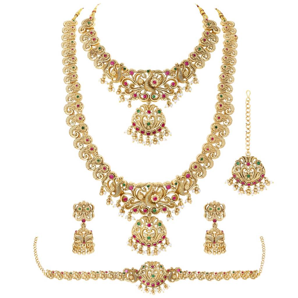 Traditional Gold Plated Bridal Jewellery Necklace Set For Women : PF109BR01RPG