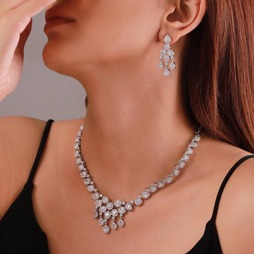 Sparkling Essentials Starfall American Diamond Necklace Set : 8905124561074