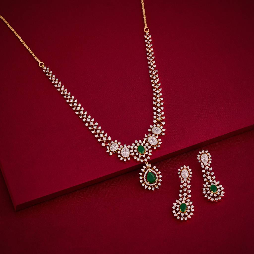 Party Wear Zircon Necklace - 453998 : 453999