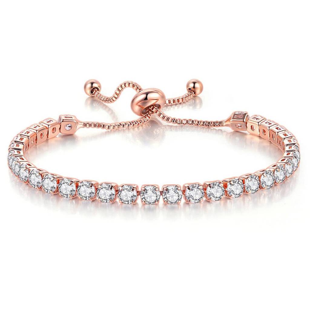 Rose Gold Plated Cubic Zirconia Studded Adjustable Tennis Bracelet Stylish Fashion Jewellery Gift For Women & Girls  : PX8B37C