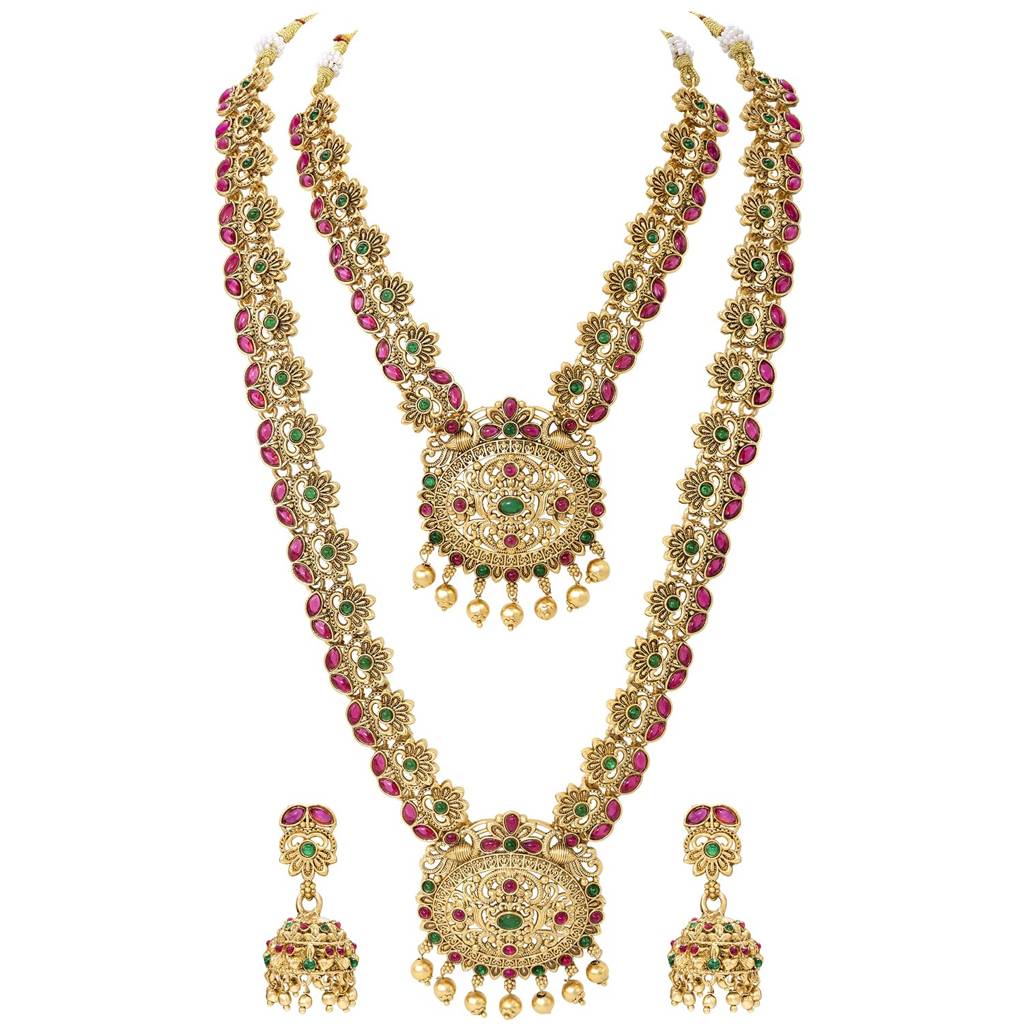 Gold Plated Traditional Necklace Bridal Jewellery Set For Women : PF109BR04RPG