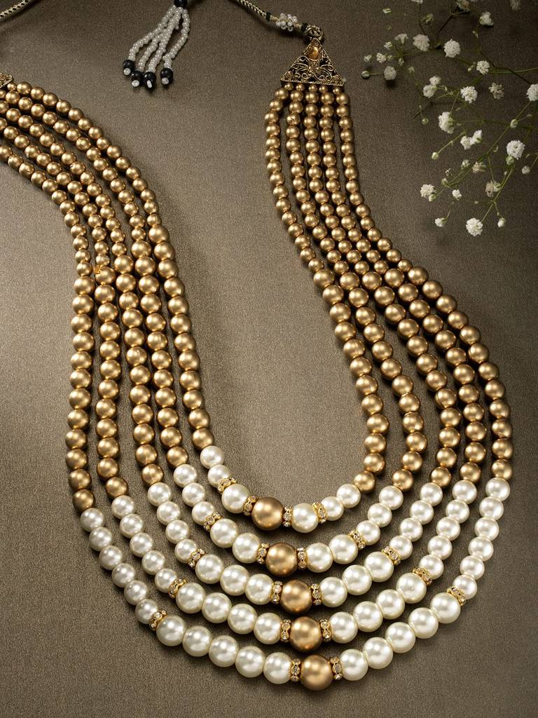Gold Plated Brass And Pearl Necklace For Men'S & Boy'S - (Gold) : PF37MNMLP12