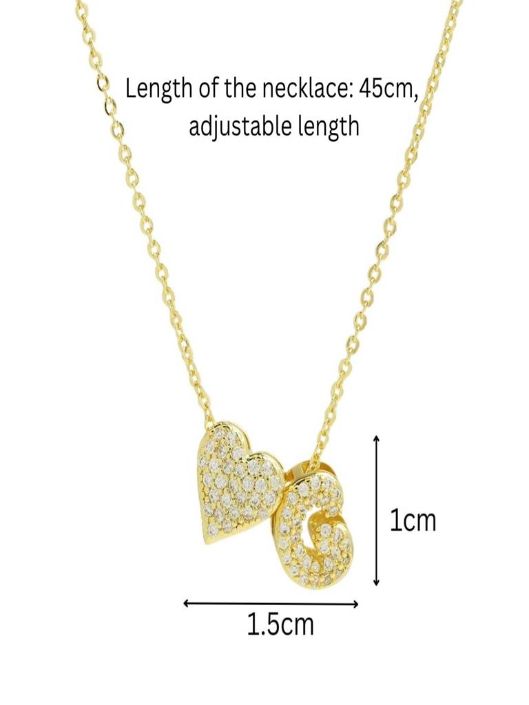 Reversible Initial Letter & Heart With Zircons Gold Plated Antitarnish Pendant : ABY0226P201GG