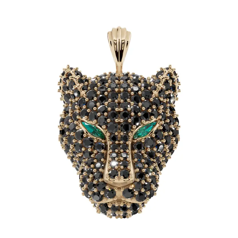 The Midnight Prowler Semi Silver Pendant Necklace : BLKPNTHR-SM-C-G