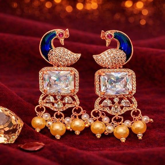 Rose Gold Peacock Dangle Earrings : AD-934-RGWEERER