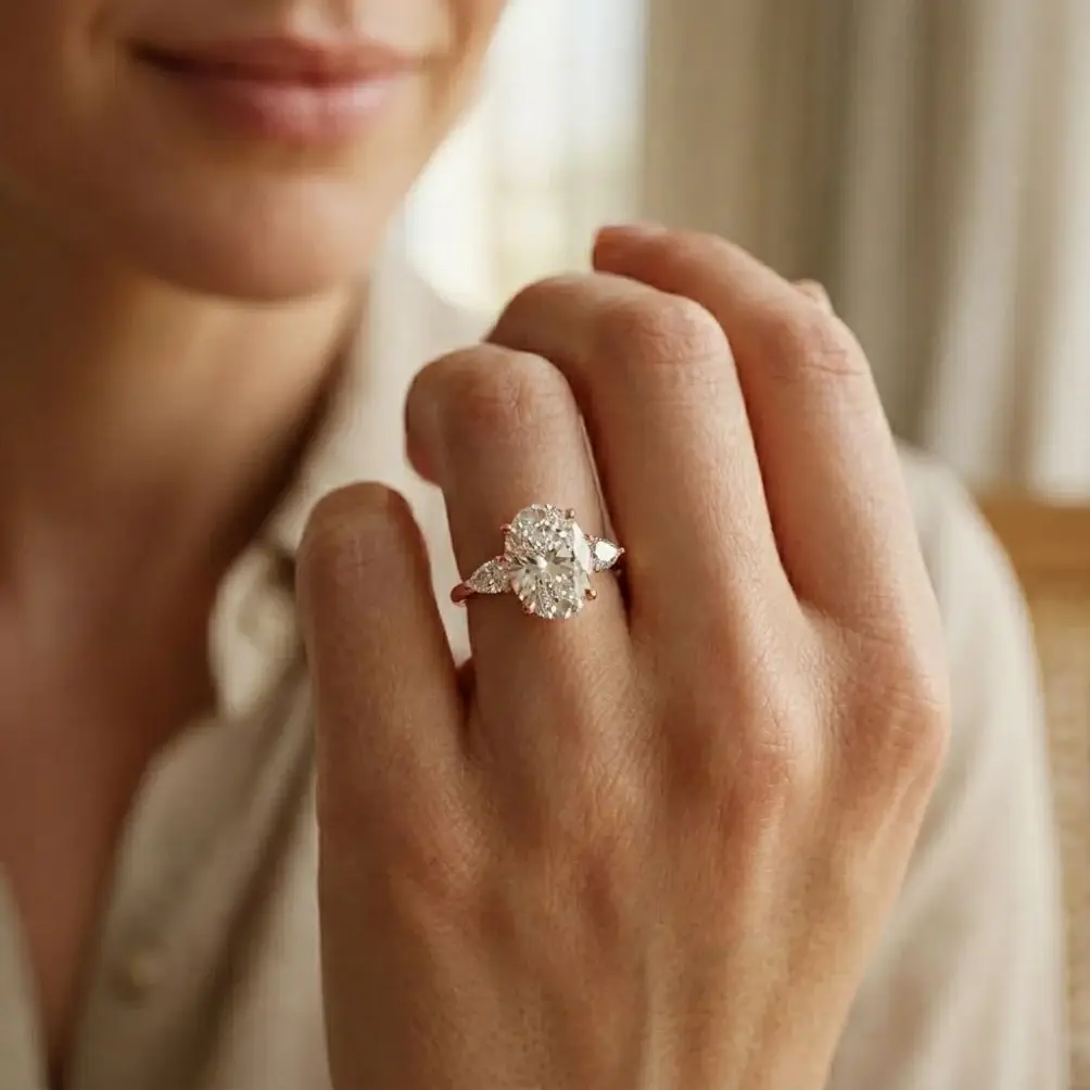 3.1Ct Moissanite Oval Cut Three-Stone Elegance Ring : ZLM-10133R-10N