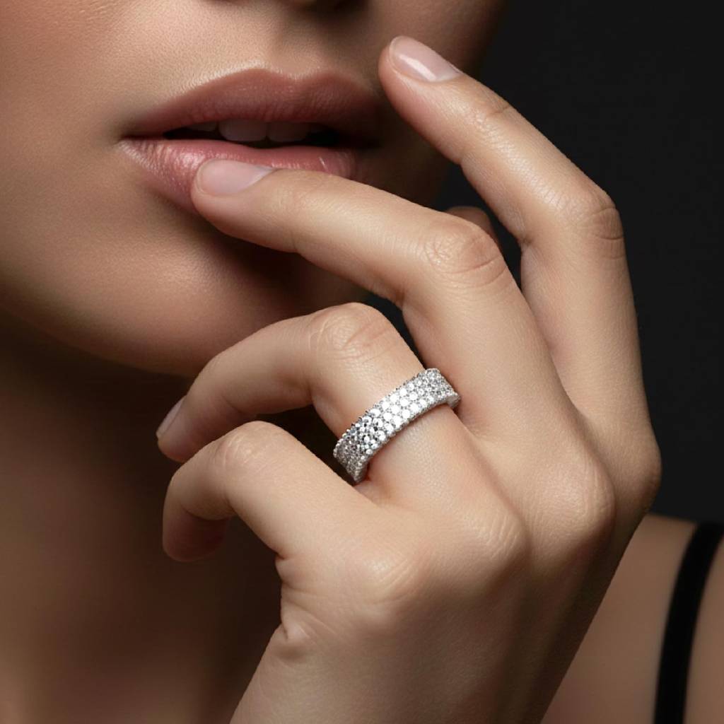 Rose Gold Plated 925 Sterling Silver Cz Studded Eternity Finger Ring Fine Jewellery Gift For Women : PR5857S-7