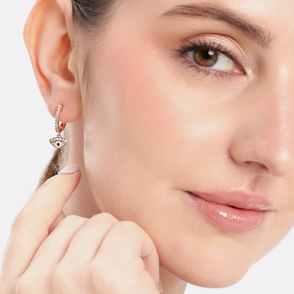 Evil Eye Hoop Drop Earrings For Women | Stylish Fashion Jewellery : CAD-082-IG-ER