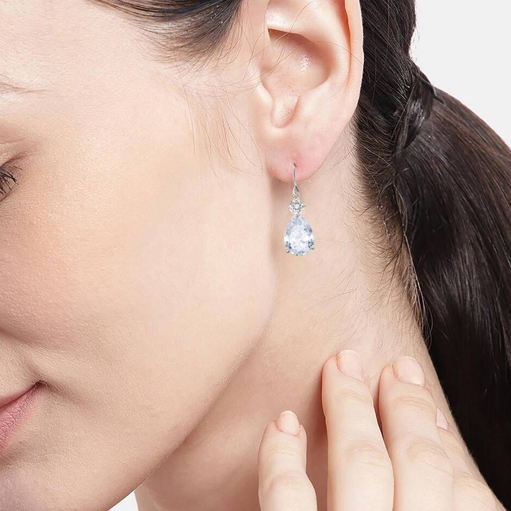 Silver Plated Cubic Zirconia Crystal Studded Drop Earrings Fish Hook Back Fashion Jewellery For Women & Girls : PX8E196