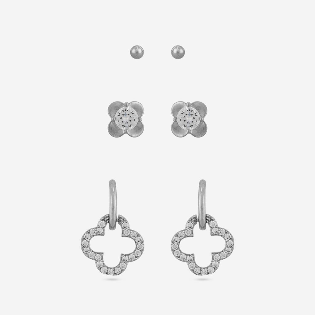 White - Plated Casual Wear Trendy Zircon Earring - 464789 : 464790