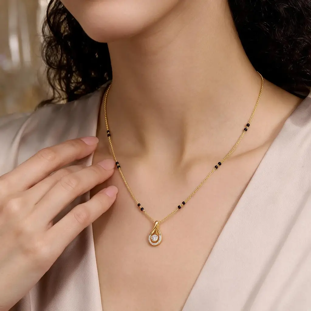 Eternz Certified Jewellery - Kymee Open Teardrop Floating Cluster Mangalsutra (12 Inches)