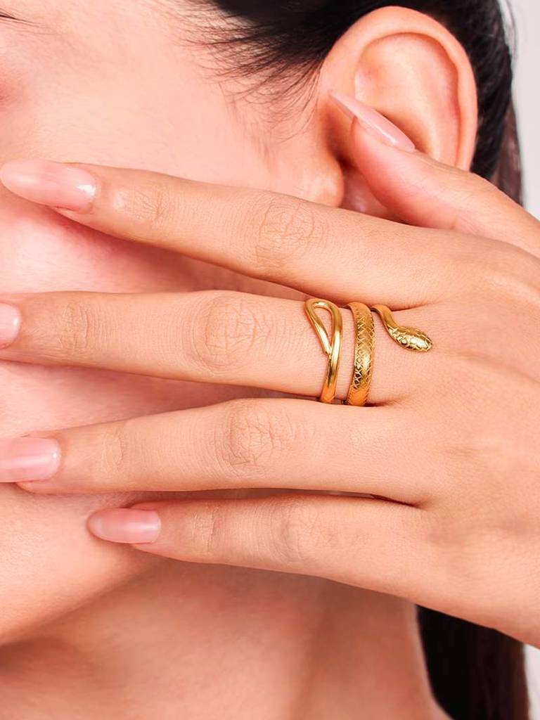 18K Gold Plated Serpent - Ring Stainless Steel Waterproof & Anti-Tarnish (Free Size) : R55DGSS0G