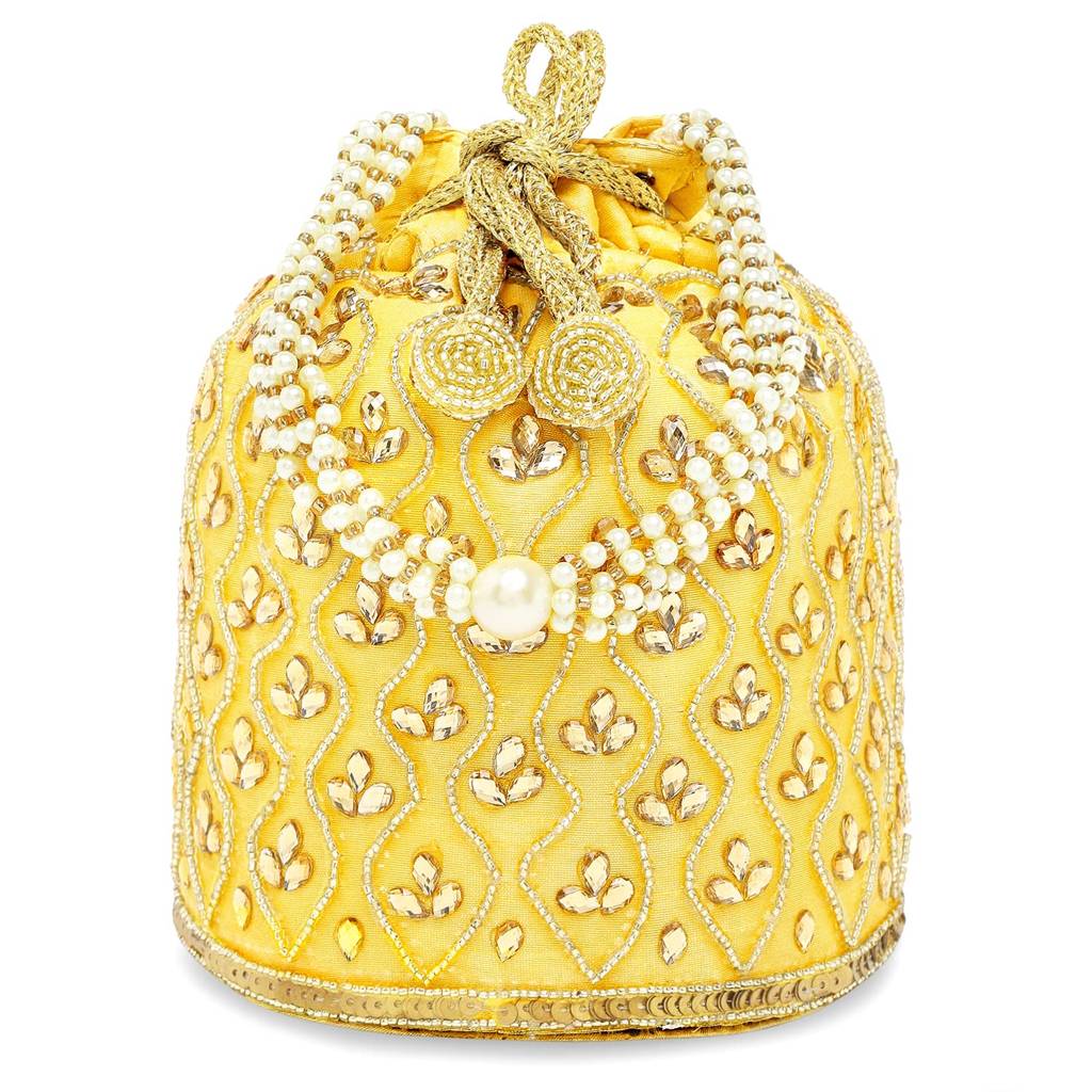 Potli Bag For Women Handmade Evening Wristlet Handbag Stylish Bridal Purse Fashion Bag For Girls (P88B) : P88Y