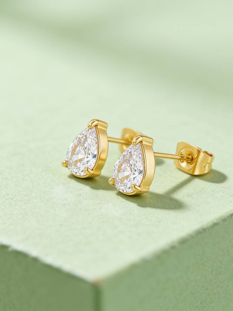 18K Gold Plated Stainless Steel Waterproof & Anti-Tarnish Eternal Pear Studs : E110ASSS0G