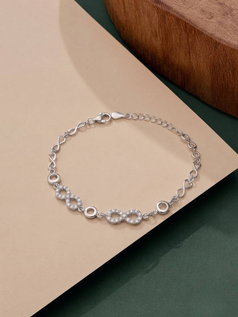 925 Silver Crystal Heart Pendant Bracelet For Women : BR-60