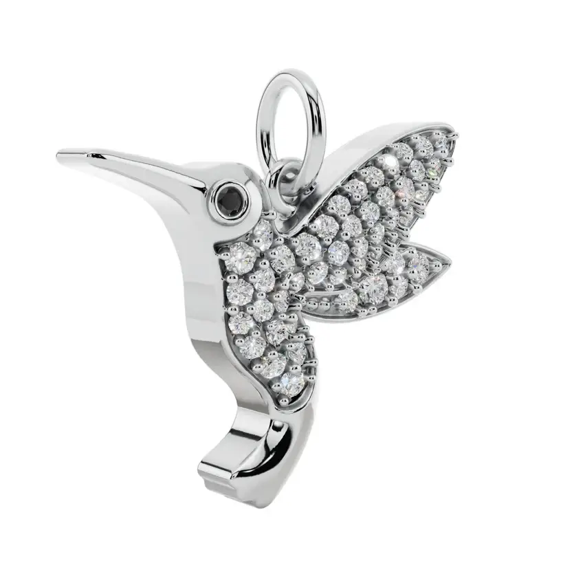 The Hovering Nectar Semi Silver Pendant Necklace : HMNGBRD-SM-W