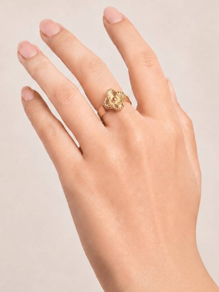 18K Gold Plated Stainless Steel Waterproof & Anti-Tarnish Golden Clover Ring : R98SJSS0G